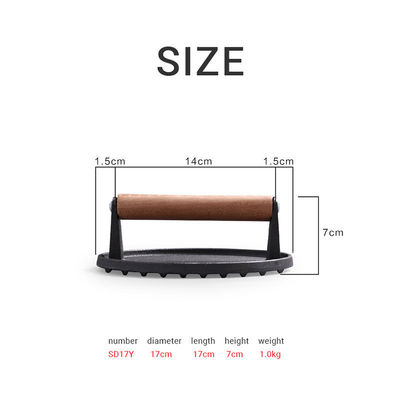 Press thịt thịt thịt nướng bánh burger hình chữ nhật hạng nặng Cast Iron Griddle Smash Bacon Press với tay cầm gỗ