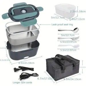 1L sưởi ấm nhiệt điện hộp ăn trưa với 304 thép không gỉ thùng chứa thực phẩm