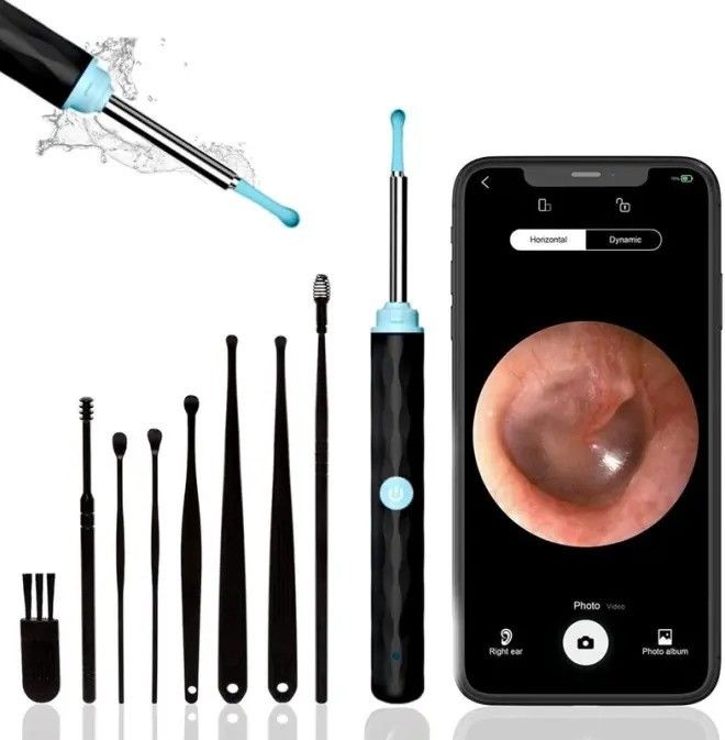Bộ dụng cụ loại bỏ sáp tai làm sạch gia đình với máy ảnh và ánh sáng làm sạch tai Otoscope 1296P