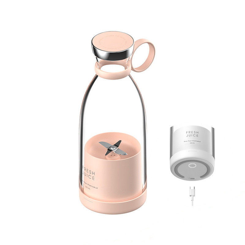 Máy pha trộn nước trái cây USB có thể sạc lại 350ml 4 lưỡi màu hồng Mini Electric cho du lịch