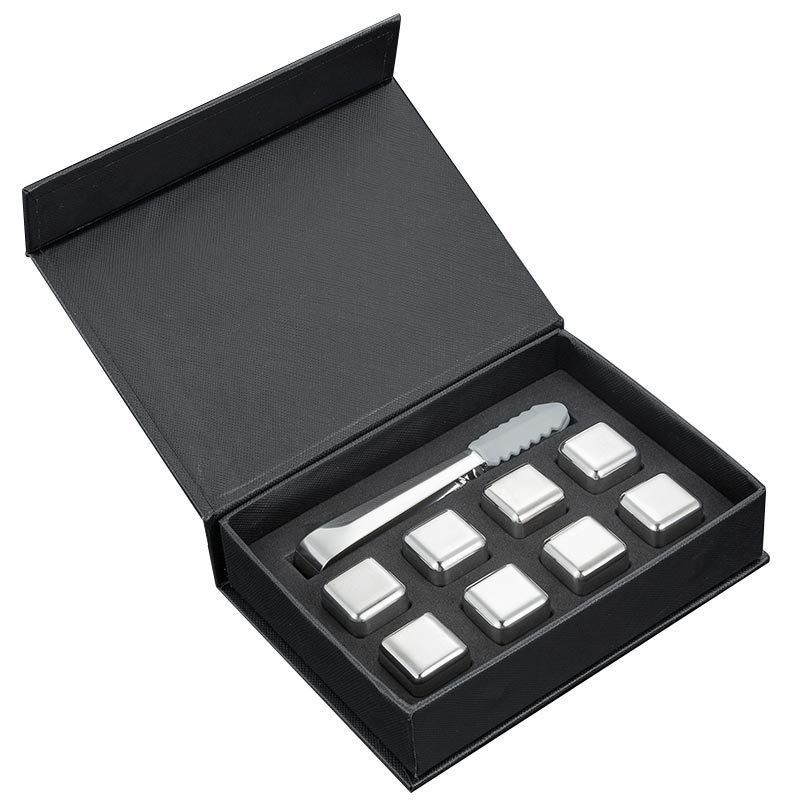 Thiết kế Whiskey Ice Stone Set 8 PCS Thép không gỉ khối với Tong Và EVA hộp quà tặng