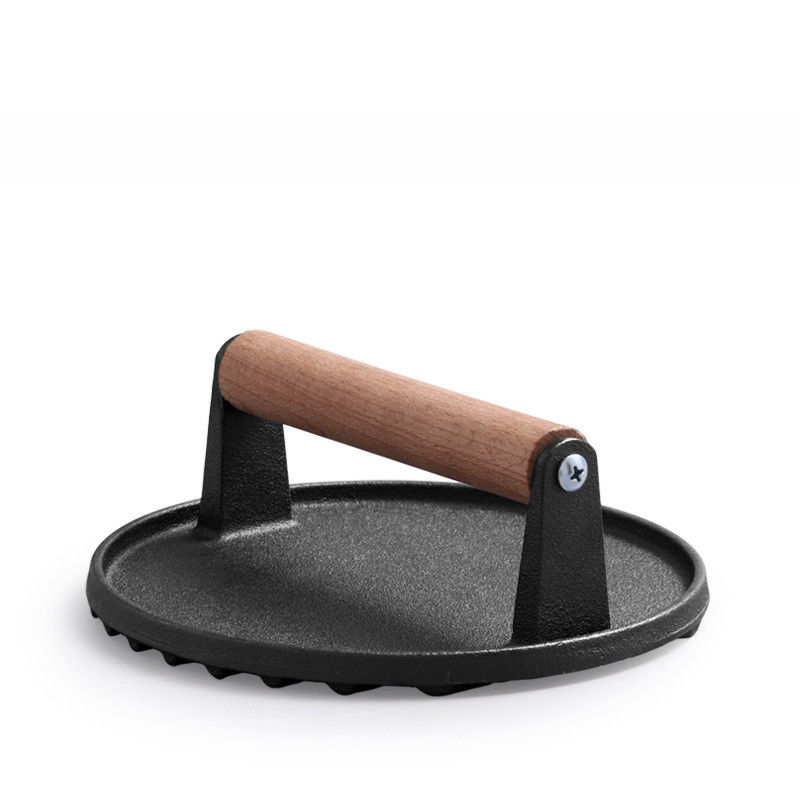 Press thịt thịt thịt nướng bánh burger hình chữ nhật hạng nặng Cast Iron Griddle Smash Bacon Press với tay cầm gỗ